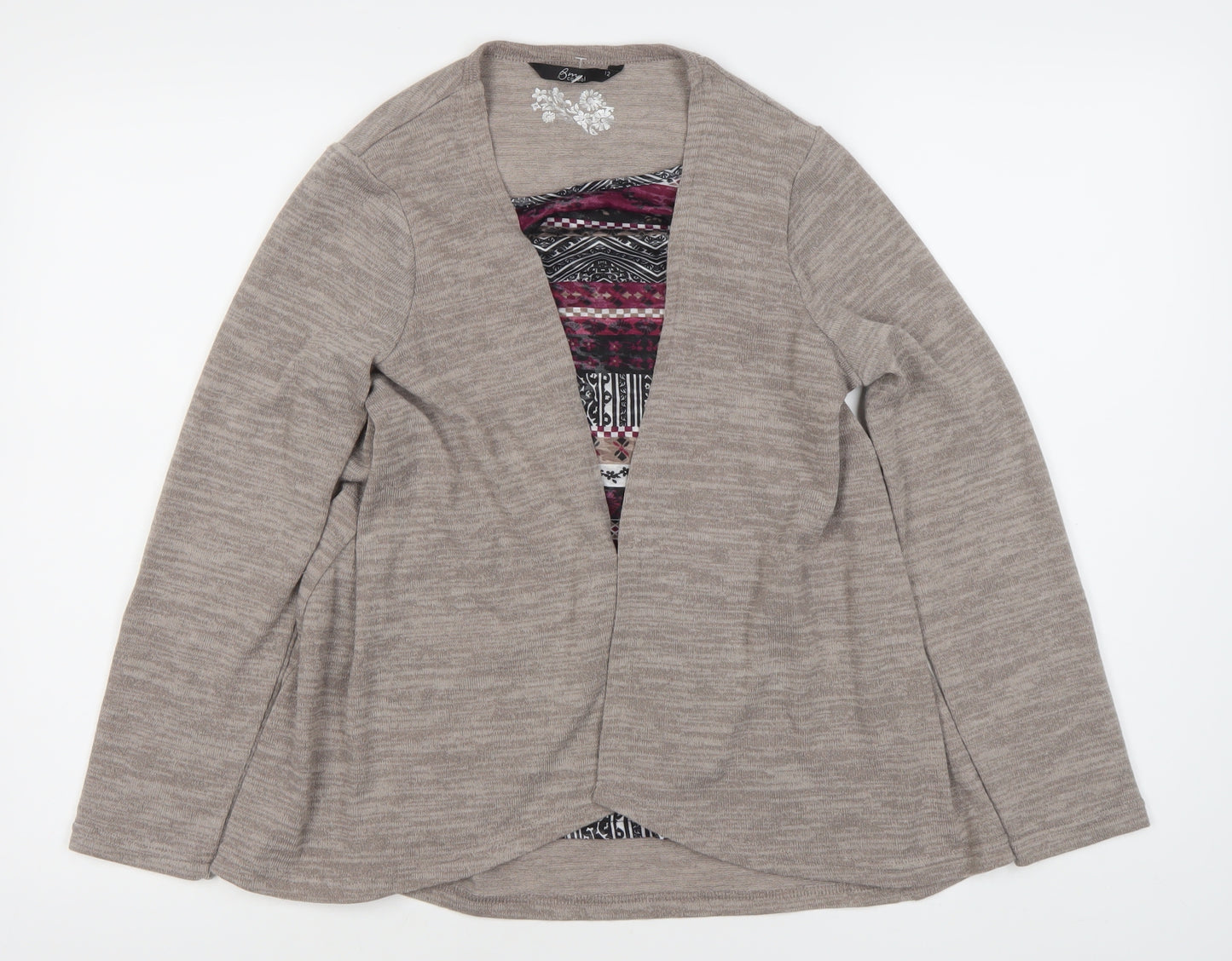 BNY Casual Women's Beige Long Sleeve Blouse-Cardigan Top, Size 12