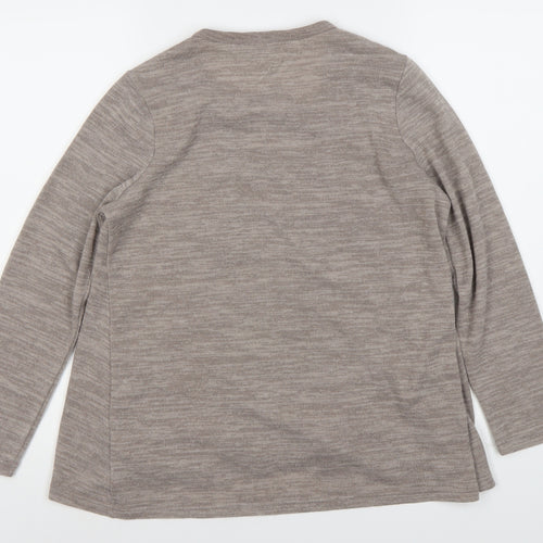 BNY Casual Women's Beige Long Sleeve Blouse-Cardigan Top, Size 12