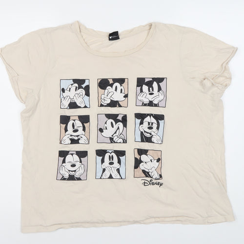 Disney Women's Beige Mickey Mouse Nightshirt - Size L, Cartoon Print