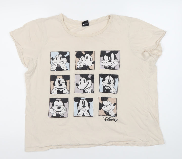 Disney Women's Beige Mickey Mouse Nightshirt - Size L, Cartoon Print