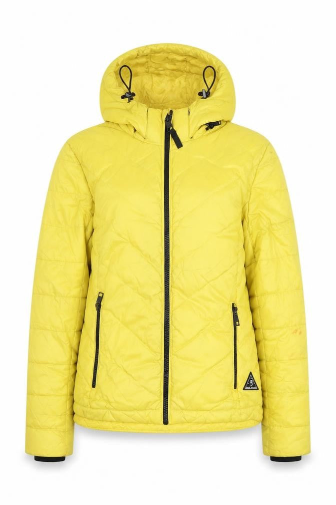 Front view of Jack Wills Women's Yellow Puffer Jacket, size 10