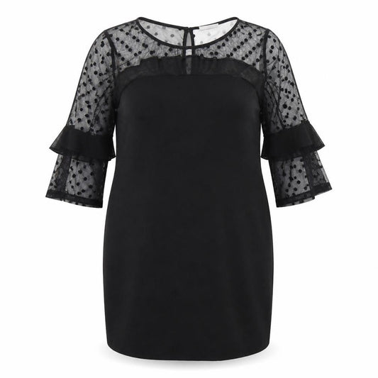 Front view of Wallis Women's Black Polka Dot Shift Dress, size 14