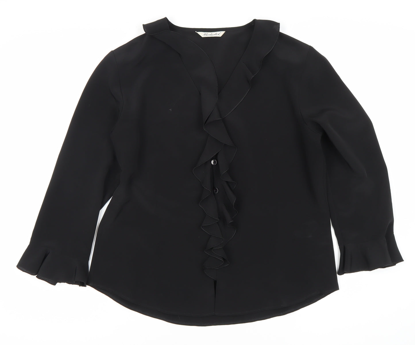 Berketex Women's Black Ruffle Blouse Size 14