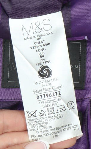 Marks and Spencer Men's Grey Wool Blazer, Size 44