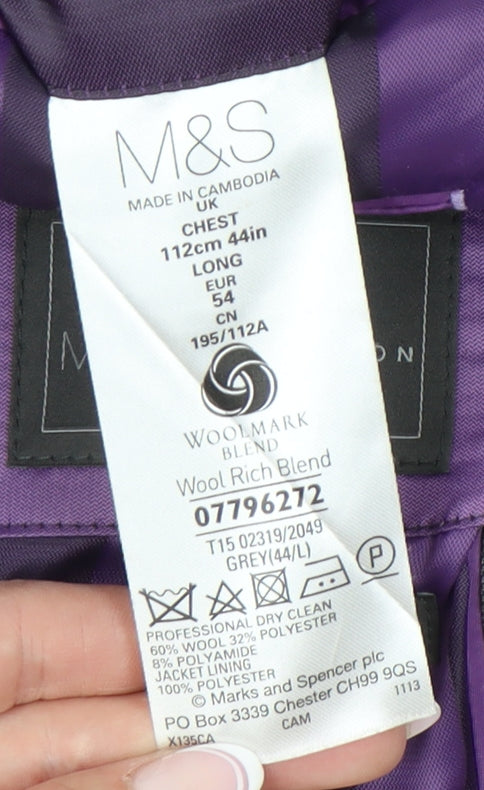 Marks and Spencer Men's Grey Wool Blazer, Size 44