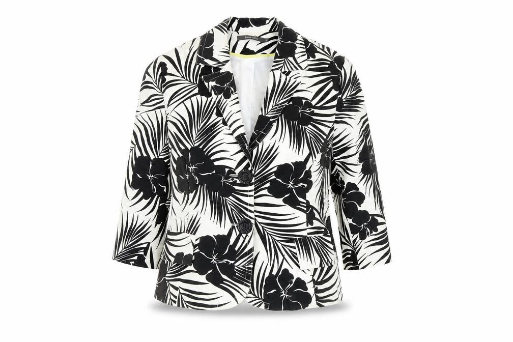 Front view of River Island Women's Black Floral Blazer, size 16