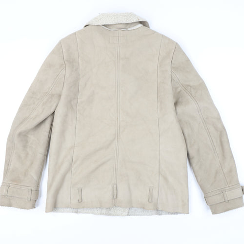 H&M Women's Beige Biker Jacket Size 8 Casual Autumn