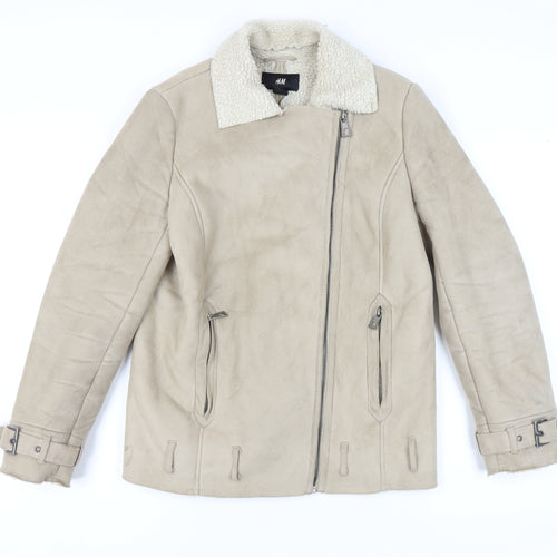 H&M Women's Beige Biker Jacket Size 8 Casual Autumn