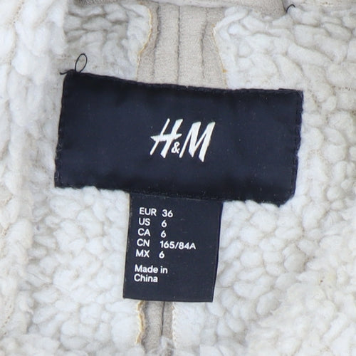 H&M Women's Beige Biker Jacket Size 8 Casual Autumn