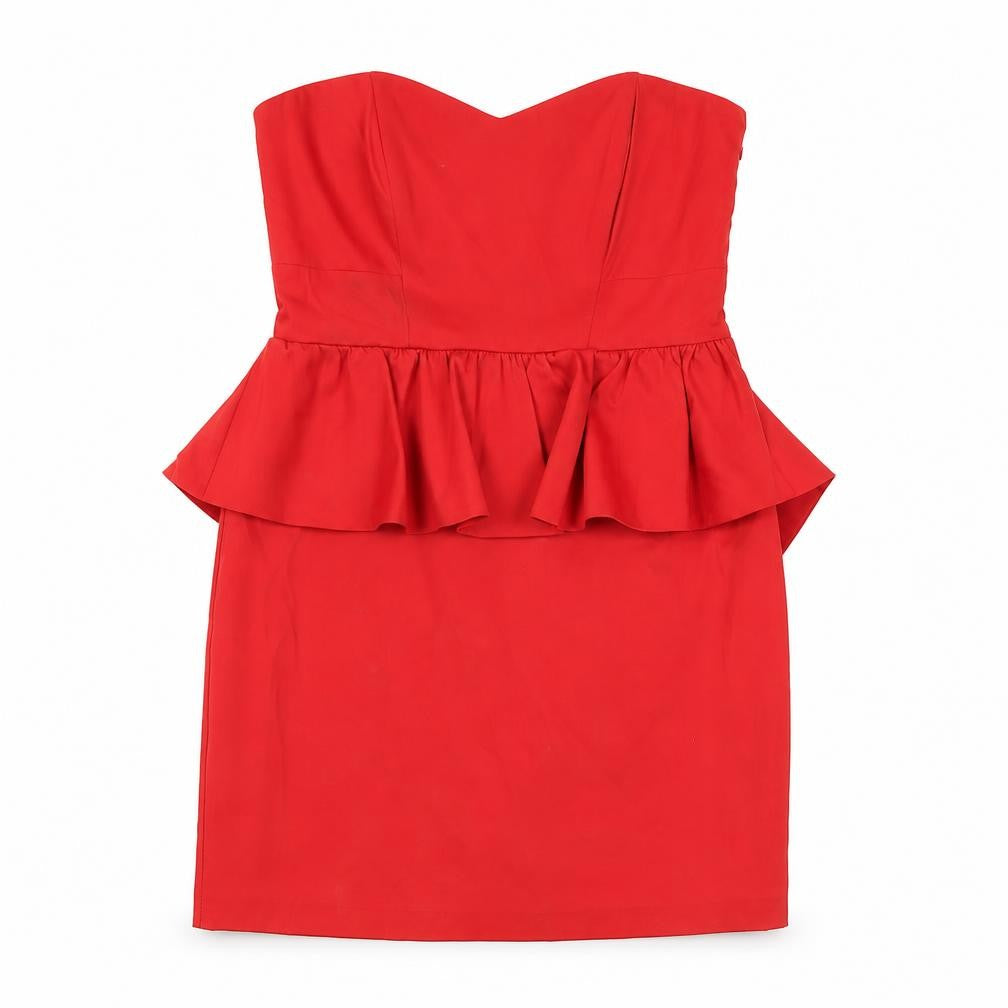 Front view of Oasis Women's Red Peplum Cocktail Dress, size 12