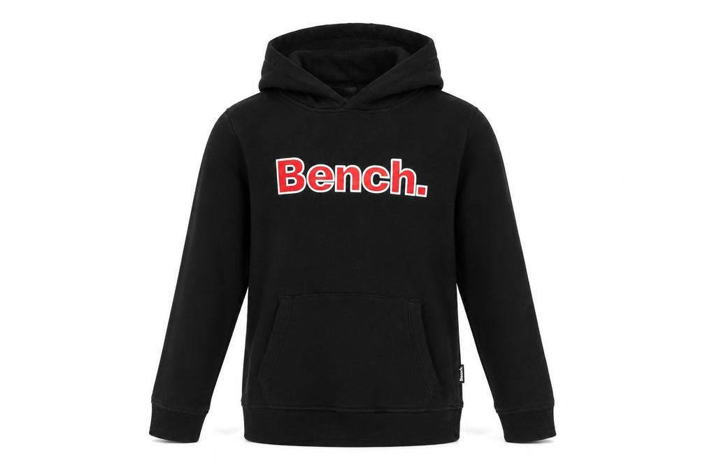 Front view of Bench boys’ black hoodie, 11-12 years, pullover style