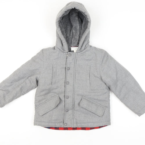 The Little White Company Boys Grey Hooded Puffer Jacket 5-6 Years