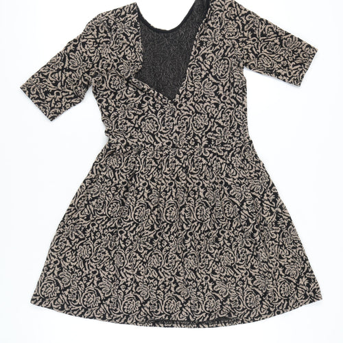 Cooperative Women's Black Floral V-Neck Dress M