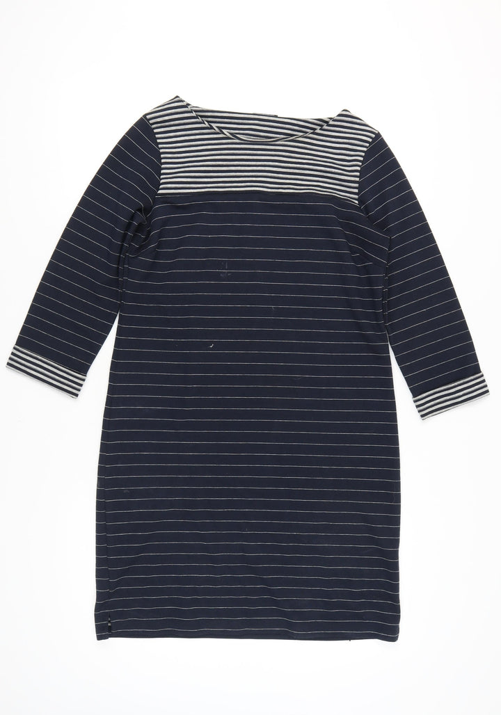 Roman Women's Navy Cotton Striped Shift Dress