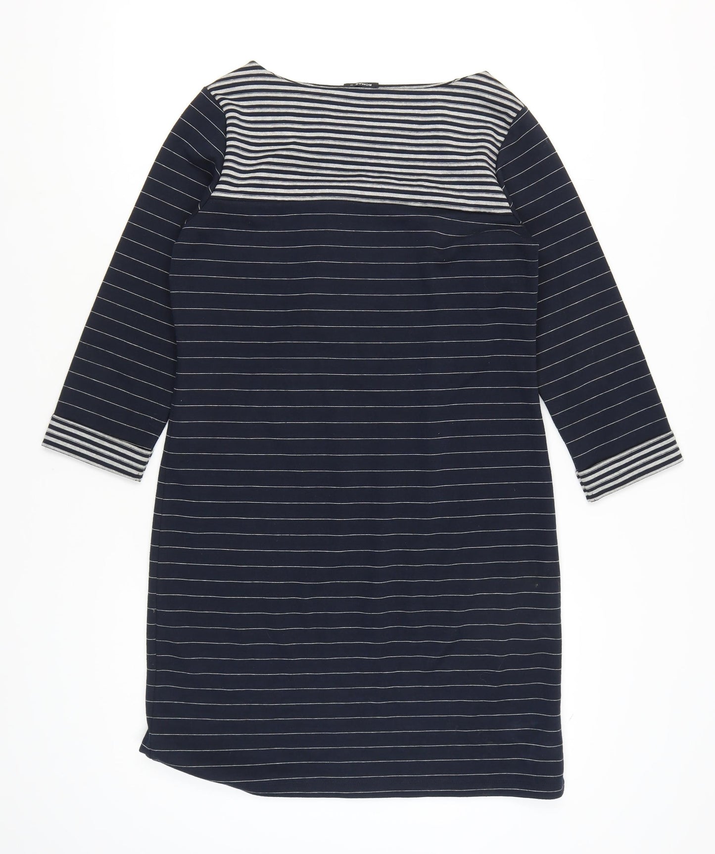 Roman Women's Navy Cotton Striped Shift Dress