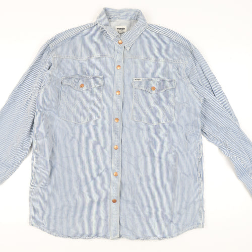 Wrangler Women's Blue Striped Button-Up Shirt S