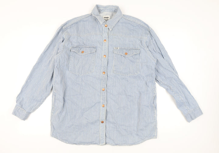 Wrangler Women's Blue Striped Button-Up Shirt S