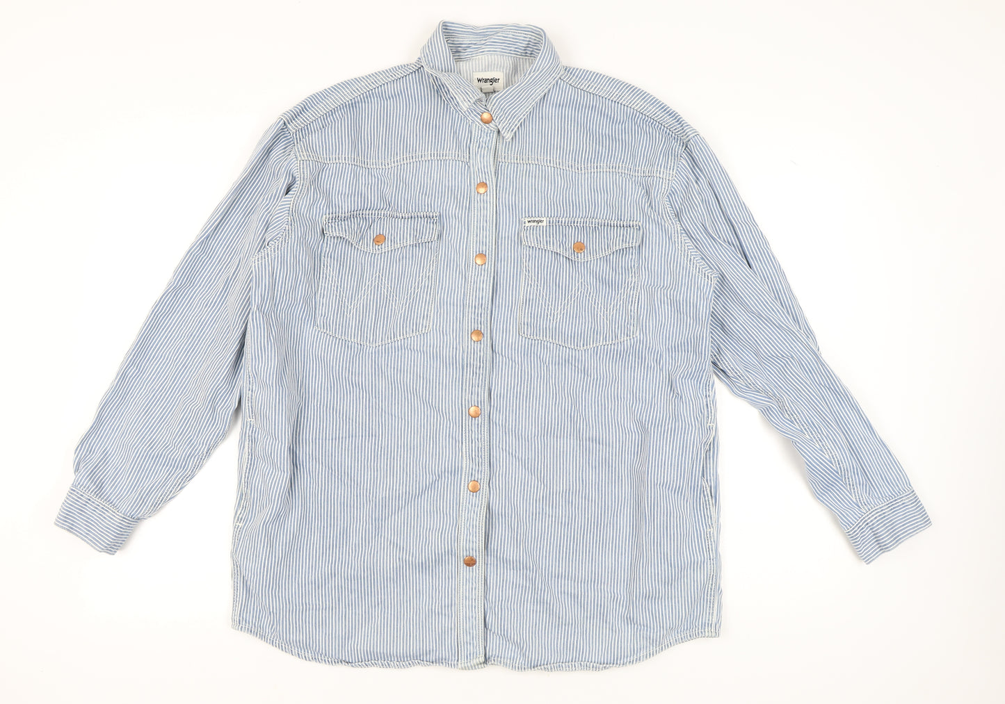 Wrangler Women's Blue Striped Button-Up Shirt S