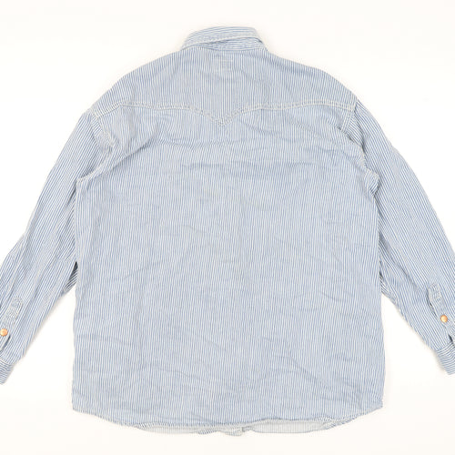 Wrangler Women's Blue Striped Button-Up Shirt S