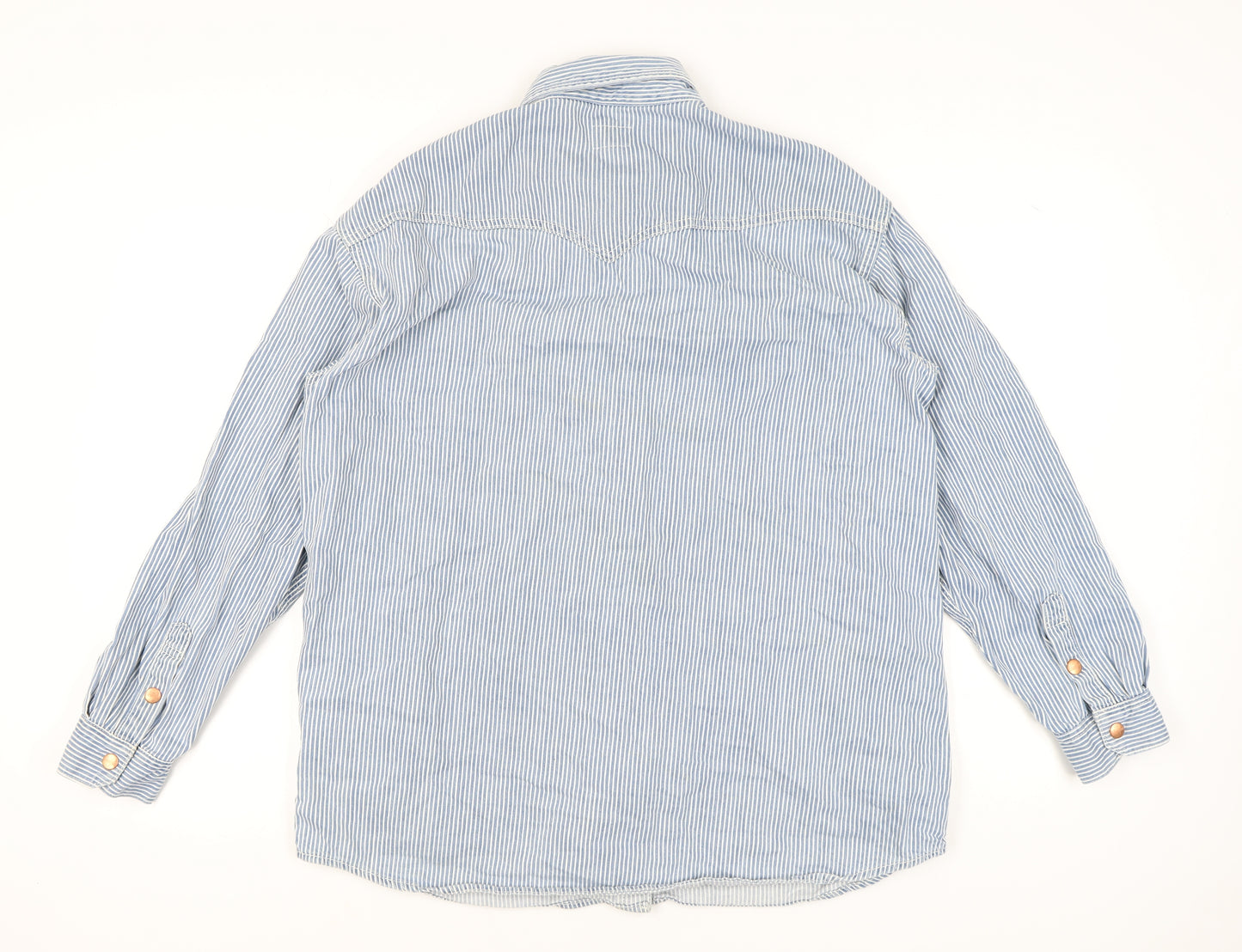 Wrangler Women's Blue Striped Button-Up Shirt S