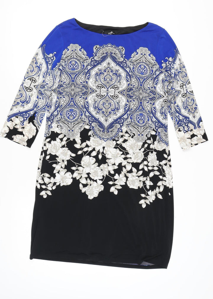 Wallis Women's Blue Black Floral Dress Size 14
