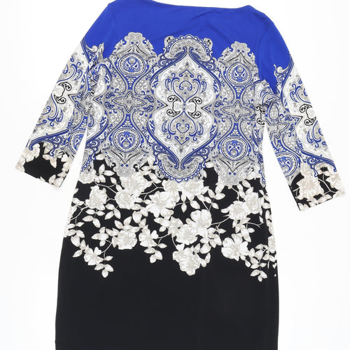 Wallis Women's Blue Black Floral Dress Size 14