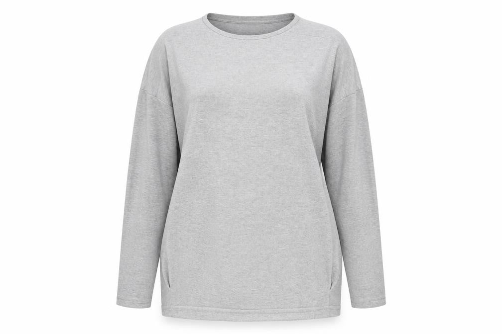 Front view of Topshop Women's Grey Sweatshirt, size 10, Crew Neck