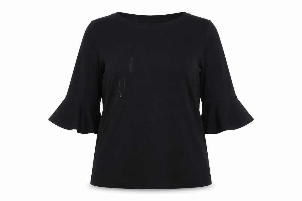 Front view of Next Women's Black 3/4 Sleeve Flared Blouse, size 16