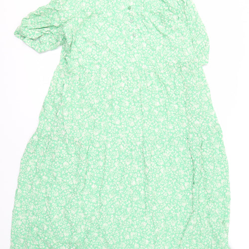 Marks and Spencer Women's Green Floral Shirt Dress - Size 16