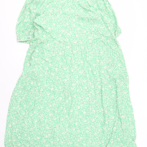 Marks and Spencer Women's Green Floral Shirt Dress - Size 16