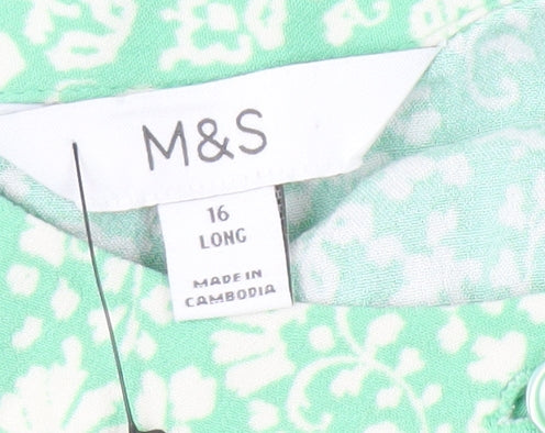 Marks and Spencer Women's Green Floral Shirt Dress - Size 16
