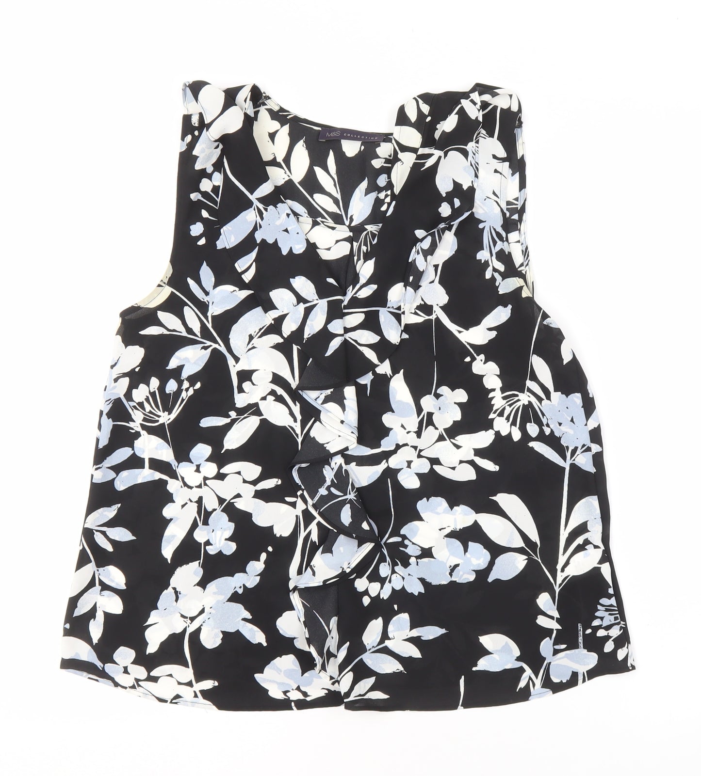 Marks and Spencer Women's Black Floral Blouse V-Neck Size 8