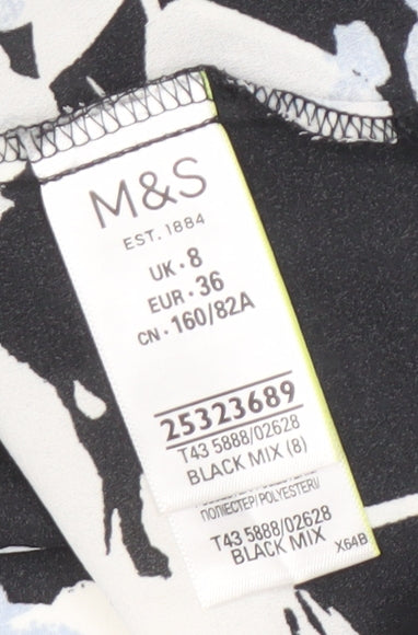 Marks and Spencer Women's Black Floral Blouse V-Neck Size 8
