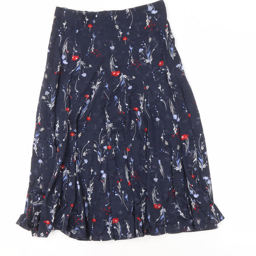 Marks and Spencer Women's Blue Pleated Floral Skirt - Size 6