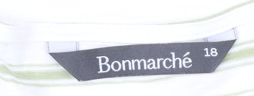 Bonmarché Women's Green Striped T-Shirt Size 18