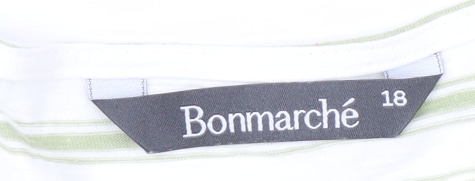 Bonmarché Women's Green Striped T-Shirt Size 18