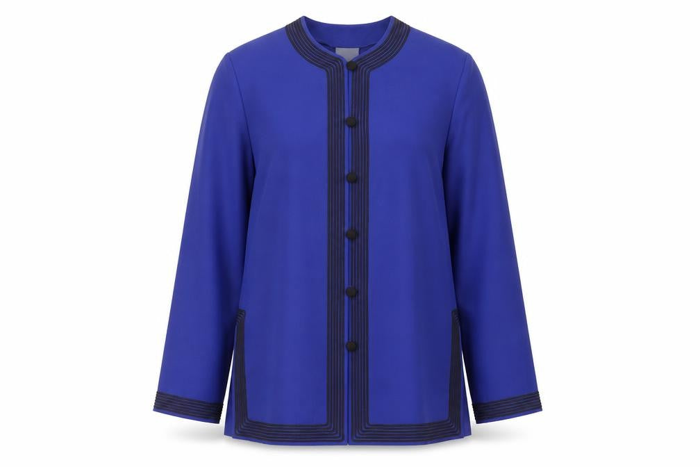Front view of Alexon Women's Blue Button-Front Long Sleeve Jacket