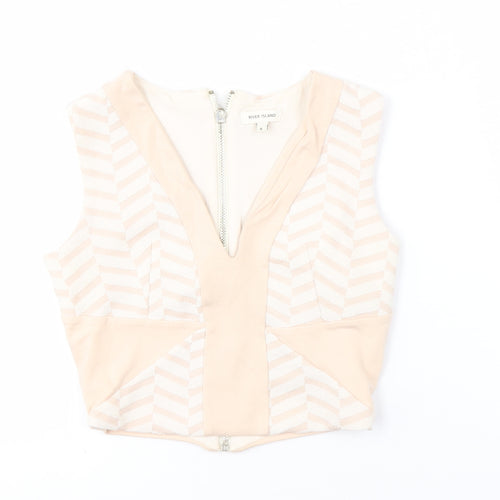 River Island Women Beige V-Neck Sleeveless Top