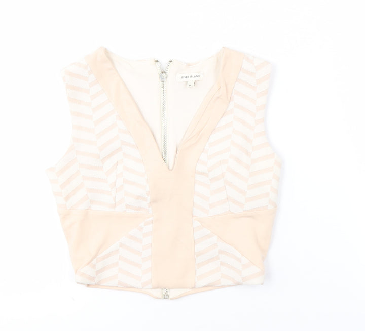 River Island Women Beige V-Neck Sleeveless Top