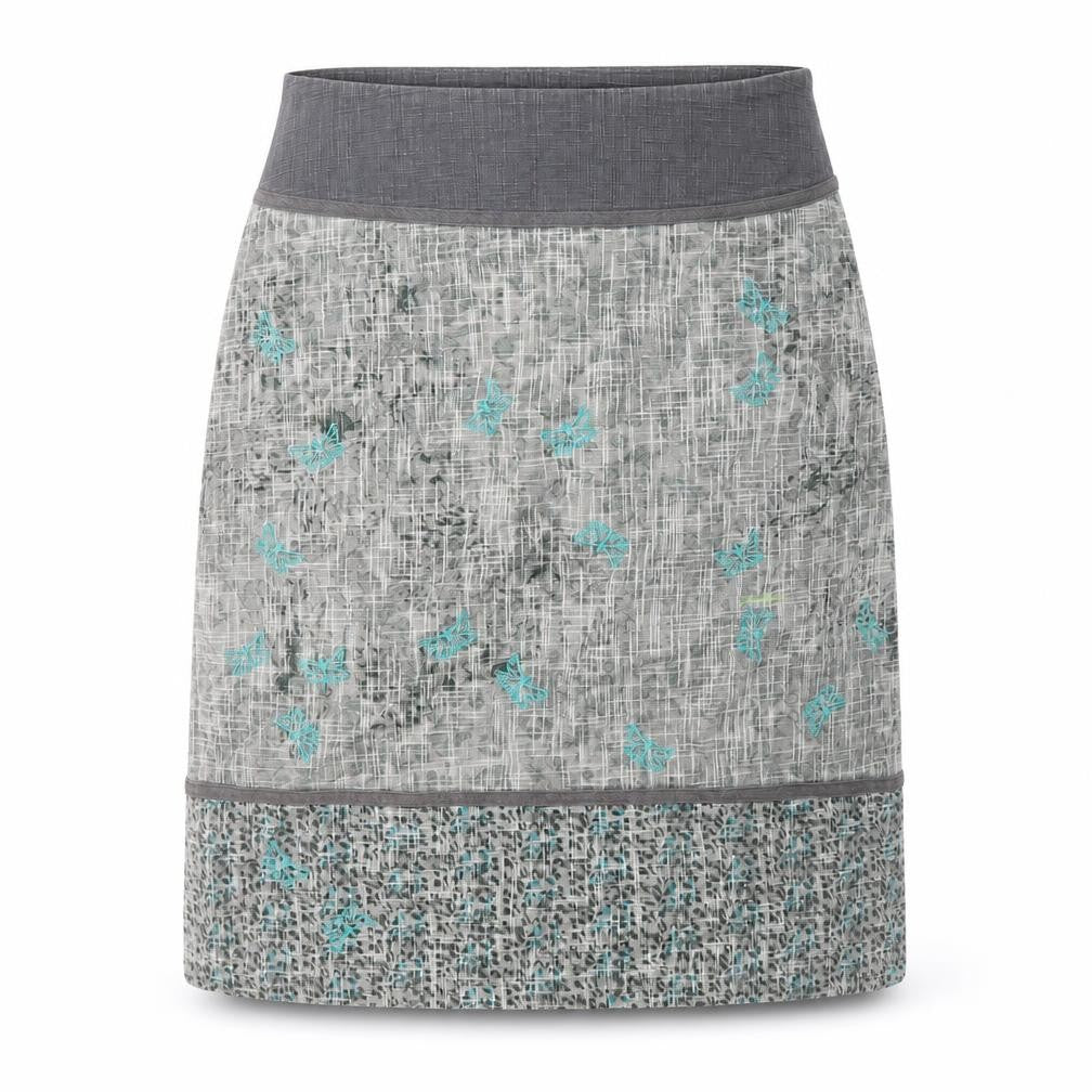 Front view of Laura Ashley women’s grey cotton skirt, size UK 10
