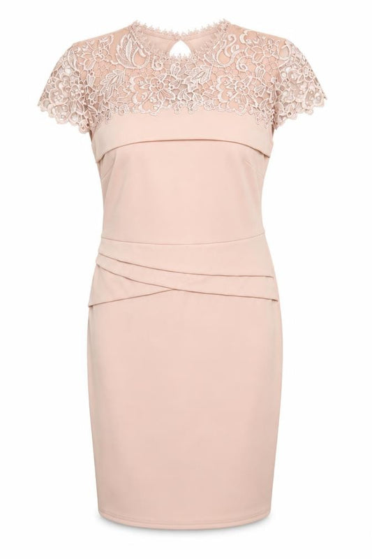 Lipsy Women's Beige Lace Sheath Dress Size 14