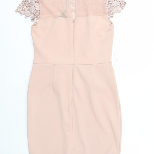 Lipsy Women's Beige Lace Sheath Dress Size 14
