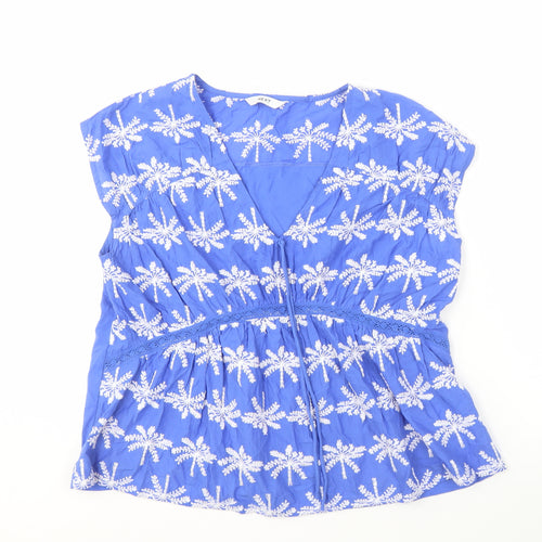 Next Women's Blue Embroidered Sleeveless V-Neck Blouse
