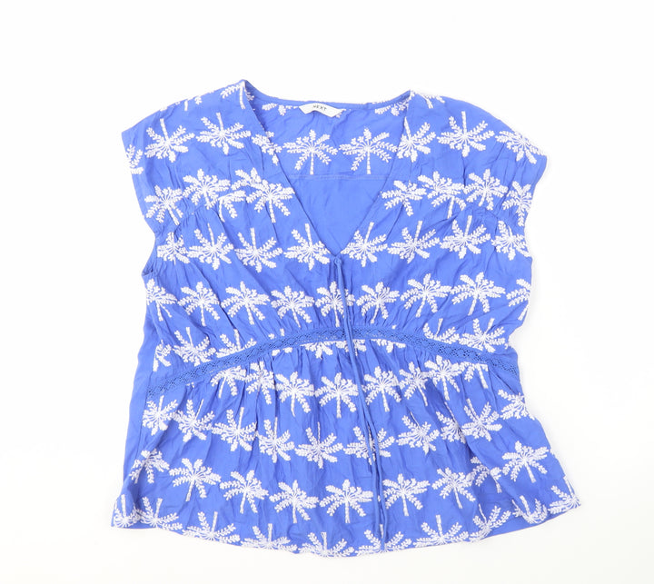 Next Women's Blue Embroidered Sleeveless V-Neck Blouse