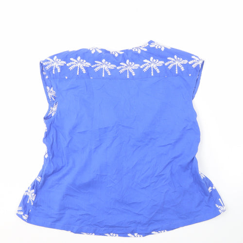 Next Women's Blue Embroidered Sleeveless V-Neck Blouse