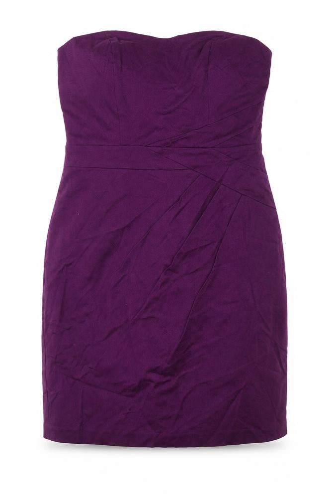 Front view of Oasis Purple Bodycon Women's Strapless Dress, size 14