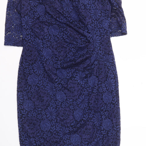 Yumi Women's Blue Lace Dress Size 12 with Short Sleeves