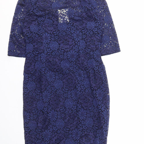 Yumi Women's Blue Lace Dress Size 12 with Short Sleeves