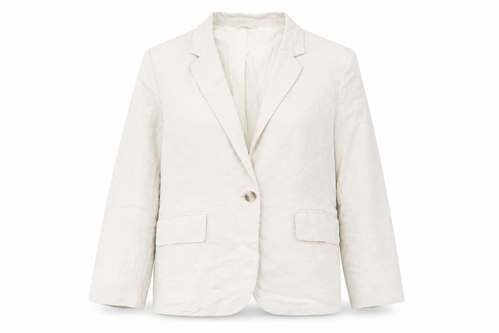 Front view of H&M Women's Ivory Linen Blazer, size 8