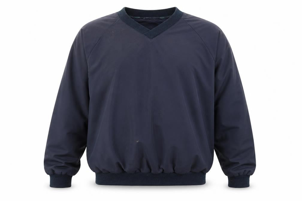 Front view of Mileta Men's Blue Pullover Sweatshirt L V-Neck
